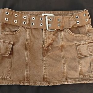 PacSun Brown Denim Mini Skirt with Grommet Belt